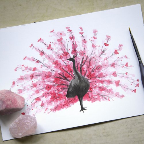Акварельные рисунки животных из цветущей вишни (5 фото)