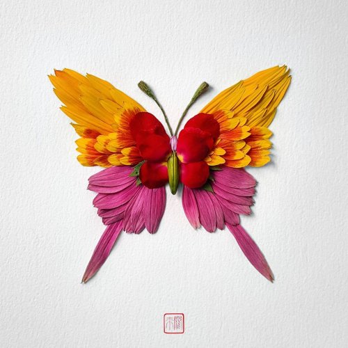 Цветочные насекомые, созданные художником Раку Иноуэ (10 фото)