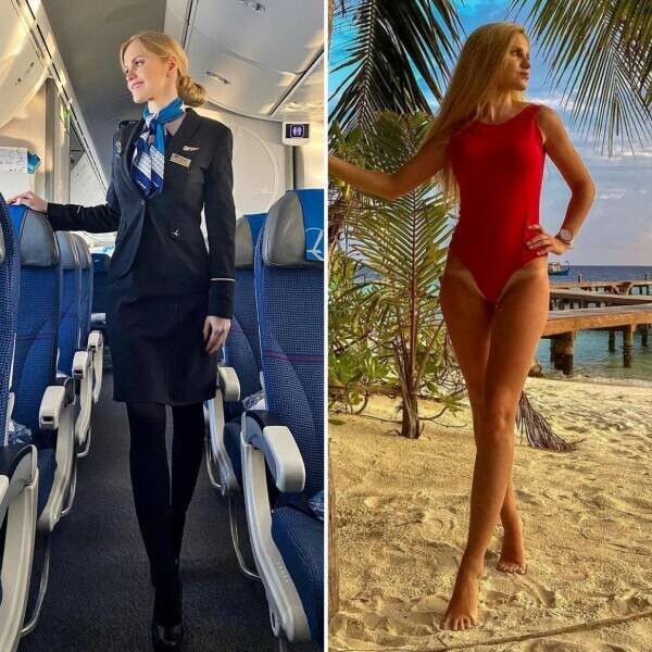 Привлекательные стюардессы в униформе и без неё (18 фото)
