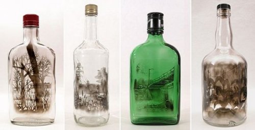 Рисунки на бутылках Джима Динджилиана