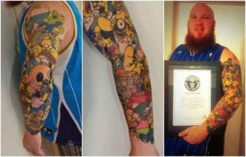 Мировой рекорд по количеству татуировок с мультяшным персонажем (7 фото)
