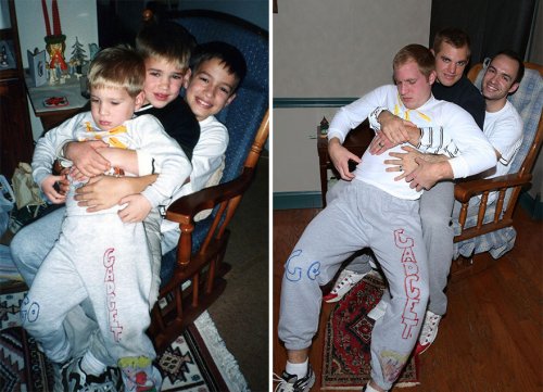 Трое братьев воспроизвели свои детские фотографии в подарок матери (18 фото)