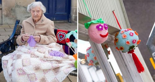 104-летняя британка украшает свой город вязаными изделиями (7 фото + видео)