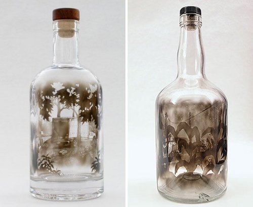 Рисунки в бутылках, созданные с помощью дыма (11 фото)