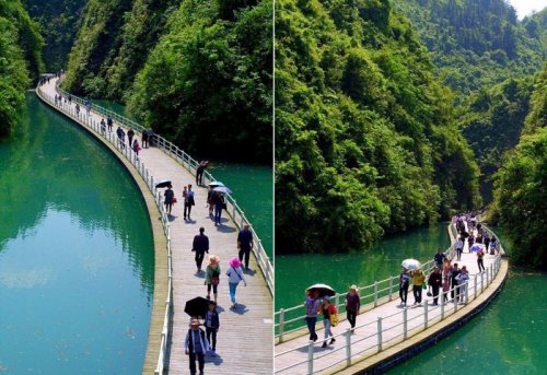 Необычная прогулочная аллея в Китае, построенная по течению реки (7 фото)