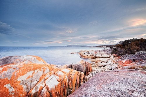 Оранжевые скалы Залива Костров в Тасмании (9 фото)