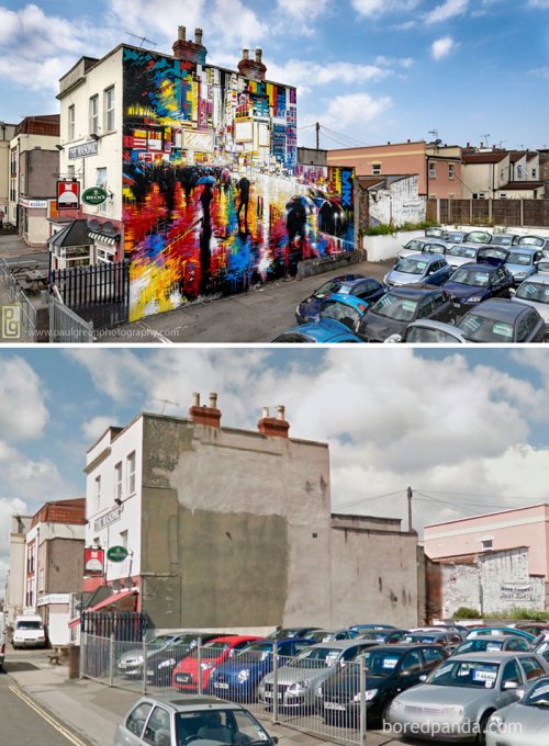 Улицы до и после стрит-арт перевоплощения (22 фото)