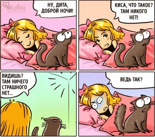 Забавные комиксы про жизнь с кошкой (20 фото)