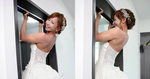 Фанатка фитнеса подтянулась на перекладине в свадебном платье (9 фото + видео)