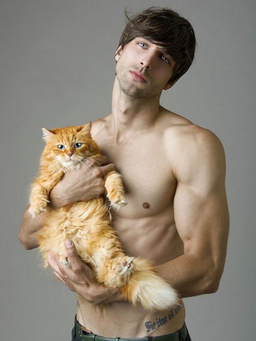 Фотосессия с горячими парнями и кошками (8 фото)