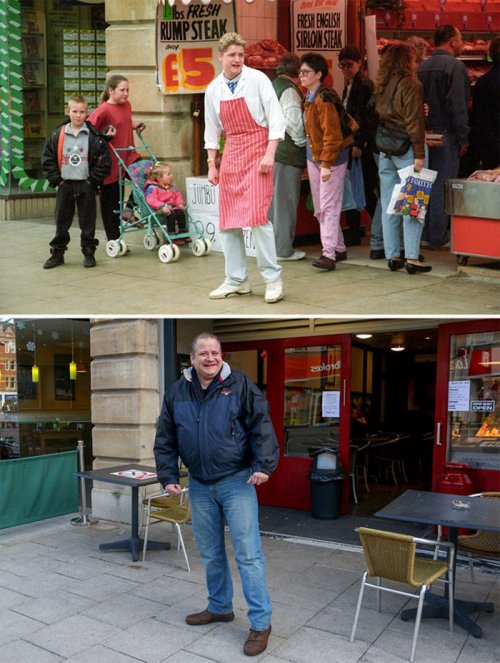 Уличный фотограф воспроизвёл снимки, сделанные десятилетия назад на улицах Питерборо (29 фото)