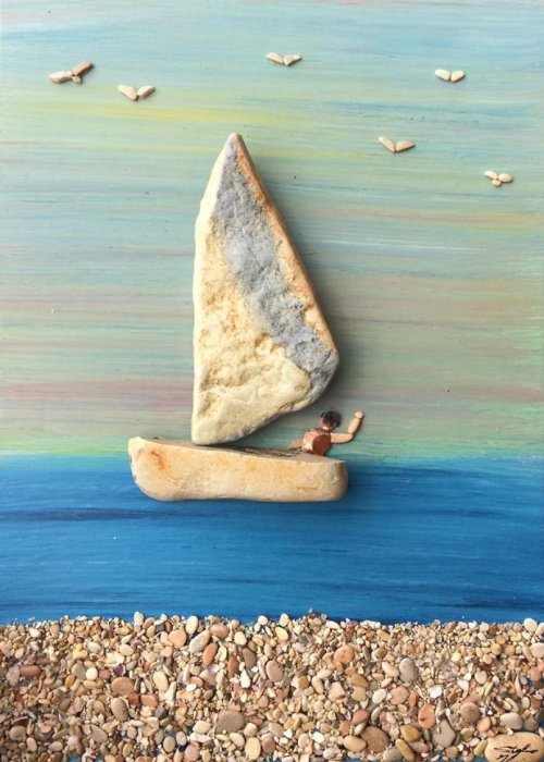 Замечательные картины из камней, найденных на побережье (34 фото)