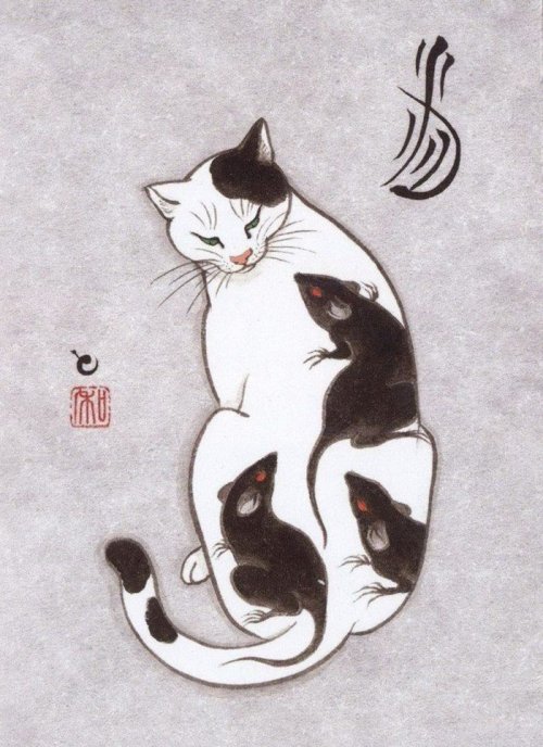Кошки с татуировками в проекте "Monmon Cats" Кадзуаки Хоритомо (14 фото)