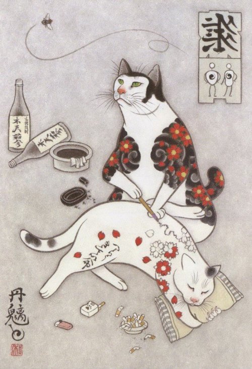 Кошки с татуировками в проекте "Monmon Cats" Кадзуаки Хоритомо (14 фото)