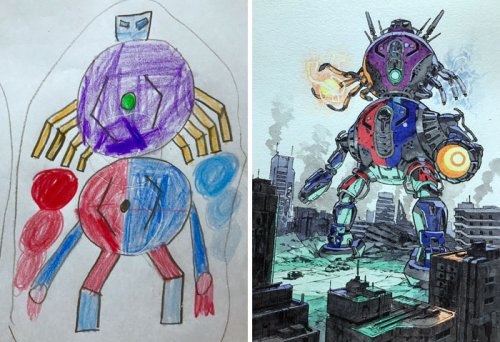 Художник превращает рисунки сыновей в невероятных аниме-персонажей (11 фото)