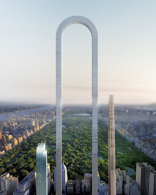 В Нью-Йорке планируют построить невероятный изогнутый небоскрёб, который станет самым длинным зданием в мире (6 фото)
