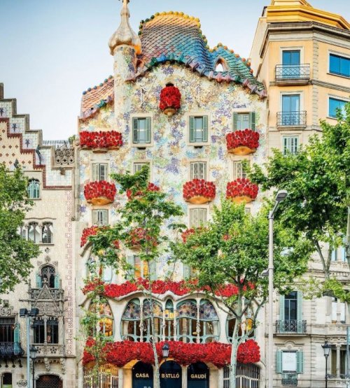 Украшенный розами "Дом костей" в Барселоне (5 фото)