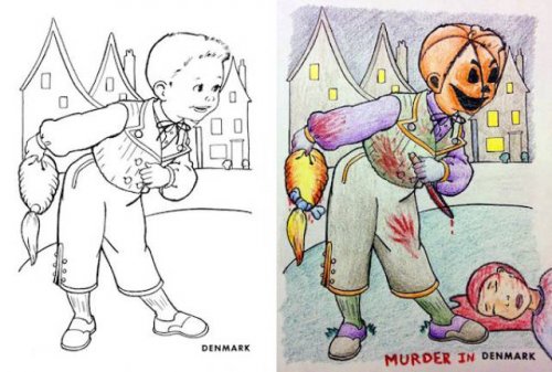 Детские раскраски в руках взрослых превращаются в хоррор-рисунки (19 фото)