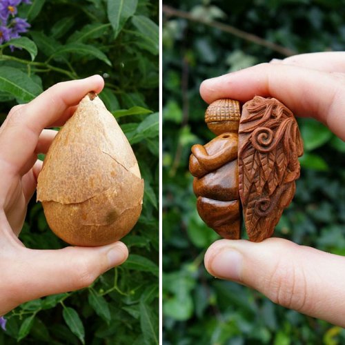 Миниатюрные скульптуры-тотемы из косточек авокадо (20 фото)