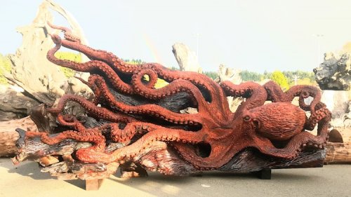 Гигантский осьминог, вырезанный бензопилой из цельного куска дерева (17 фото)