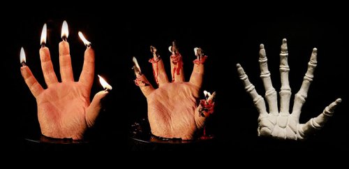Жуткие свечи в виде отрубленных рук, из которых сочится красный воск-"кровь" (6 фото)