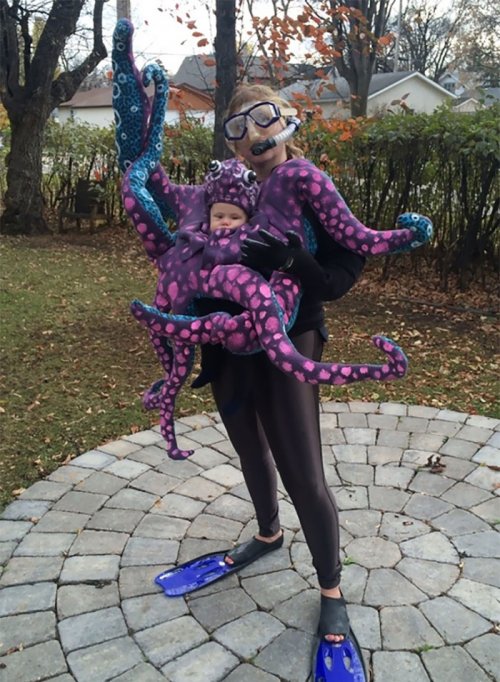 Креативные костюмы с сумками-кенгуру на Хэллоуин для родителей и детей (31 фото)