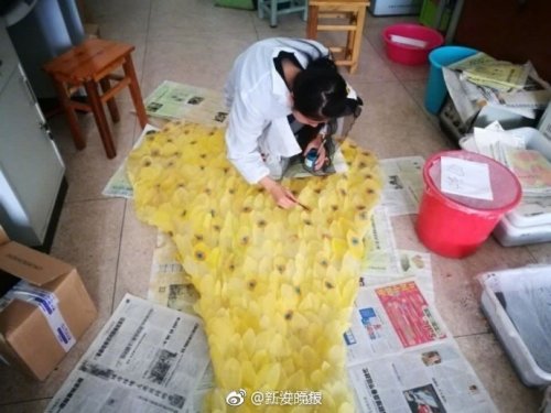 Китайские студенты потратили 6 месяцев на создание платья из 6000 листьев (10 фото)