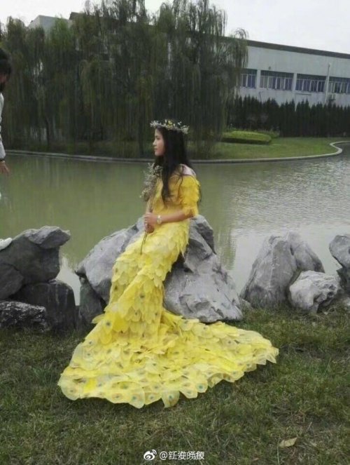 Китайские студенты потратили 6 месяцев на создание платья из 6000 листьев (10 фото)
