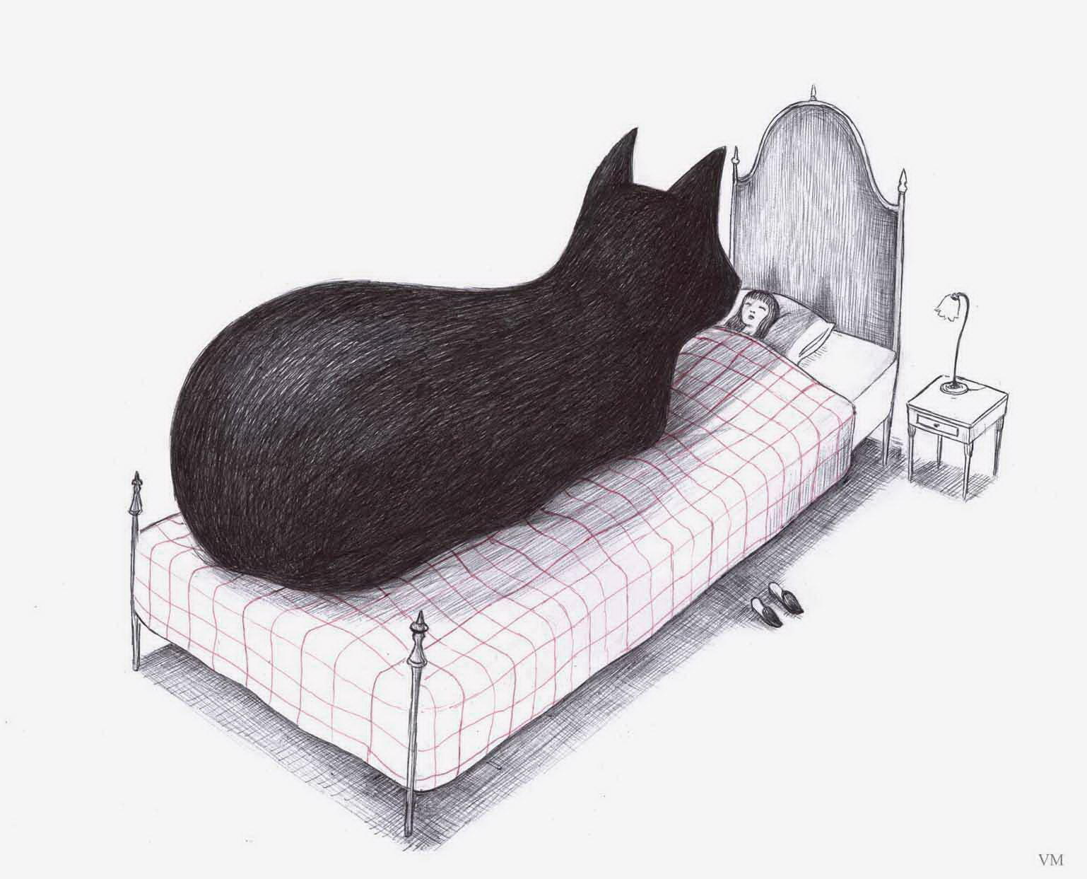Кот приход. Сонный паралич рисунок. Лежанка для кошки рисунок. Коты в кровати иллюстрация.