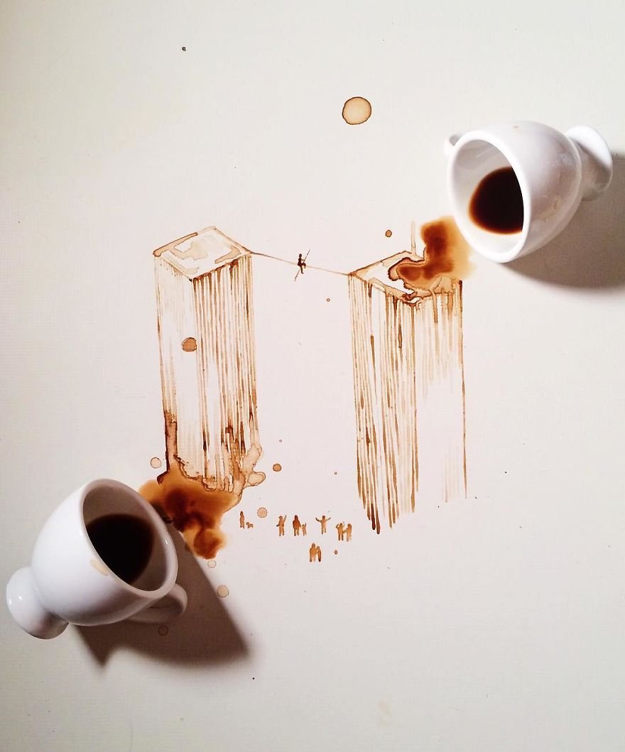 Художница превращает пролитый кофе и чай в произведения искусства (24 фото)...