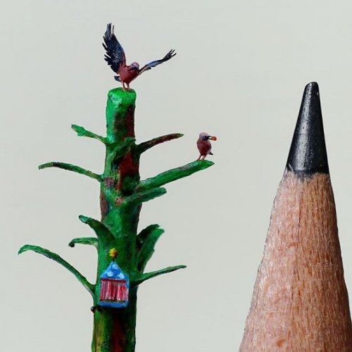 Художница вырезает крошечных реалистичных птиц, которые меньше кончика карандаша (20 фото)">