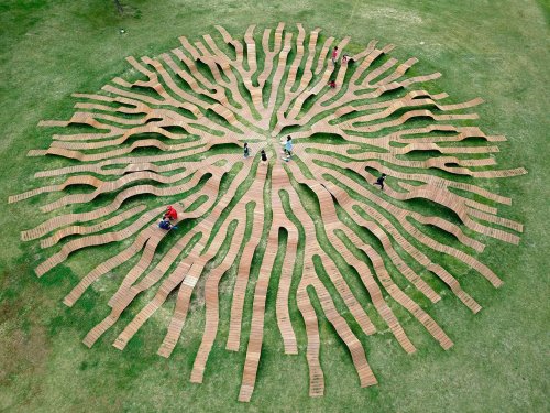 Многоуровневая гигантская скамейка в виде корня дерева в сеульском парке Ханъян (9 фото)">