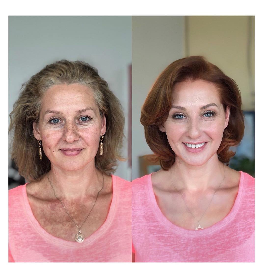 Стала после 35. Возрастной макияж до и после. Омолаживающий макияж. Антивозрастной макияж. Макияж для пожилых.