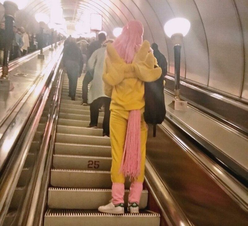Человек фламинго в московском метро