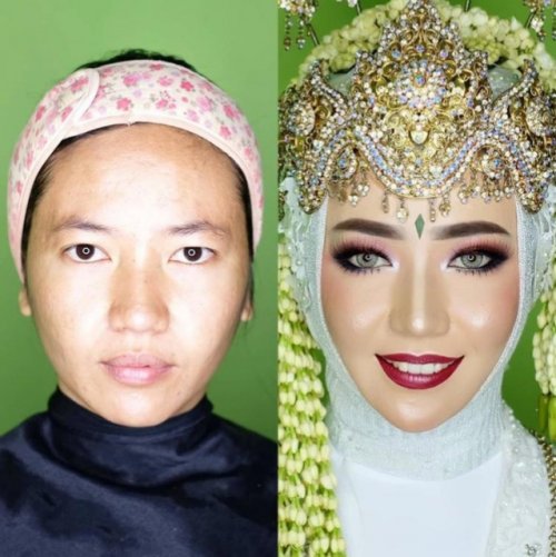 Индонезийские невесты до и после нанесения макияжа (25 фото)