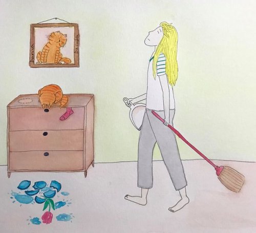 Художница изображает повседневную жизнь с кошкой в очаровательных акварельных рисунках (28 фото)