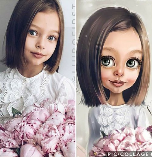 Российская художница превращает детские фотографии в очаровательные мультяшные портреты (29 фото)