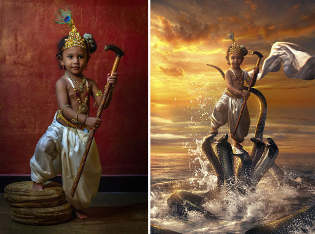 Индийский художник редактирует фотографии людей, превращая их в индуистские божества (17 фото)