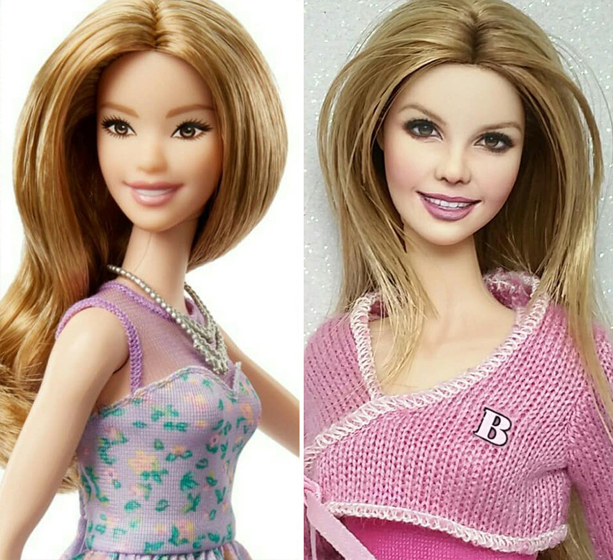 Барби реалистичные. Перекраска лица куклы Барби. Игрушечные версии знаменитостей. Девушек превращают в кукол.