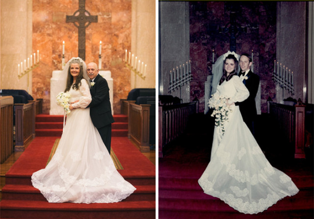 Пара отпраздновала 50-летие совместной жизни, воссоздав свои свадебные фотографии (12 фото)