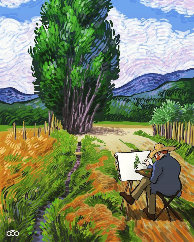 Иранский художник изображает жизнь Ван Гога, создавая иллюстрации в его характерном стиле (18 фото)