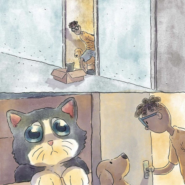 Трогательная история усыновления котёнка в "немом" комиксе Адемара Виейры (10 фото)