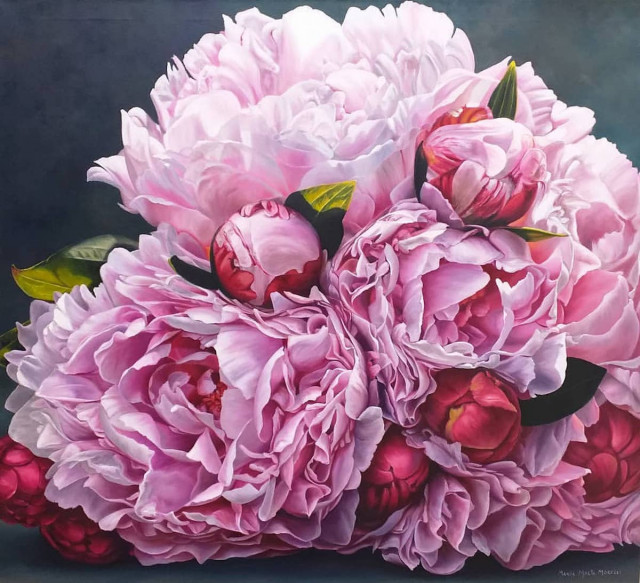 Цветущие розовые пионы в гиперреалистичных картинах Марии Марты Морелли (6 фото)