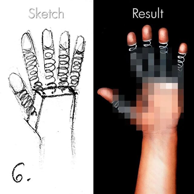 Художница использует правую руку, чтобы превращать левую в оптические иллюзии