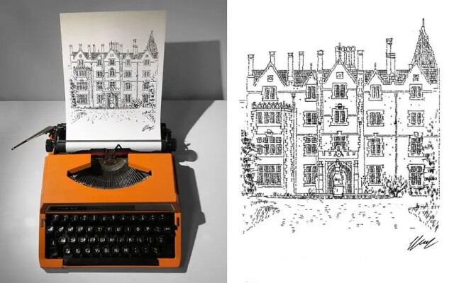 Художник создаёт произведения искусства с помощью пишущей машинки