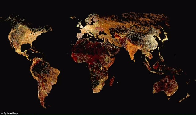 Карта, изображающая всю автомагистральную сеть на нашей планете (6 фото)