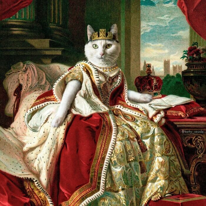Художница заменяет людей на классических картинах кошками (26 фото)