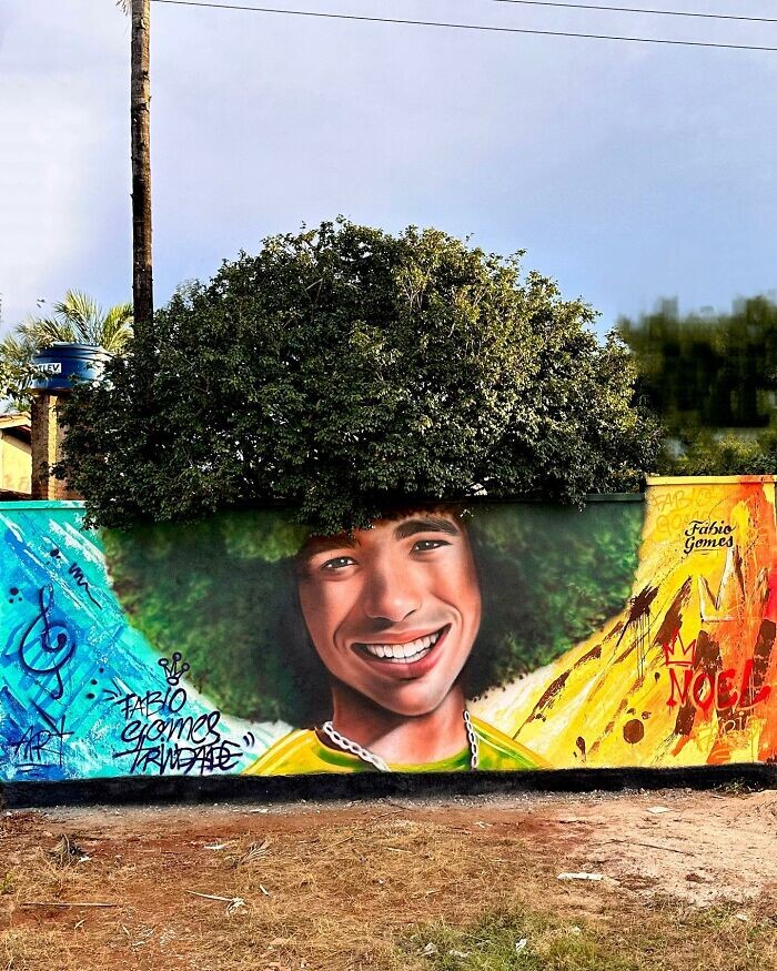 Уличный художник деревья и кустарники делает неотъемлемыми оригинальными элементами уличного искусства (9 фото)