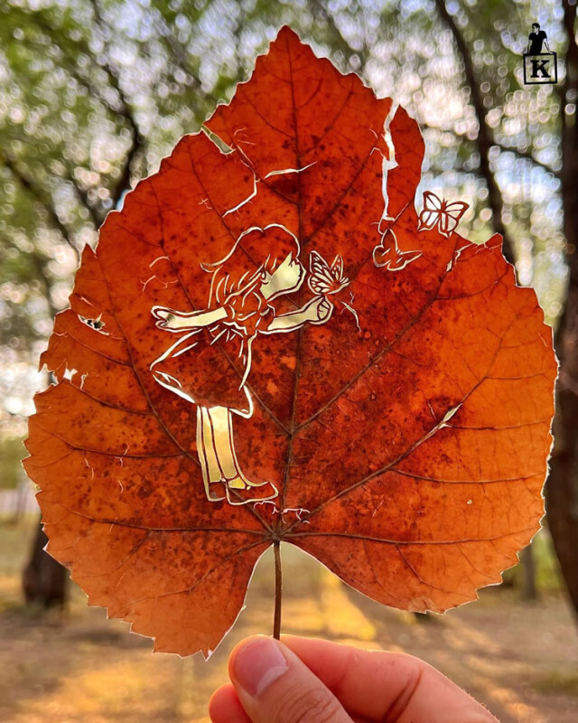 Різьблене листя казахського художника Каната Нуртазіна 